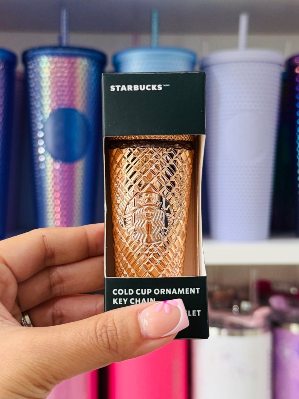 Rose Gold Jeweled Starbucks Keychain